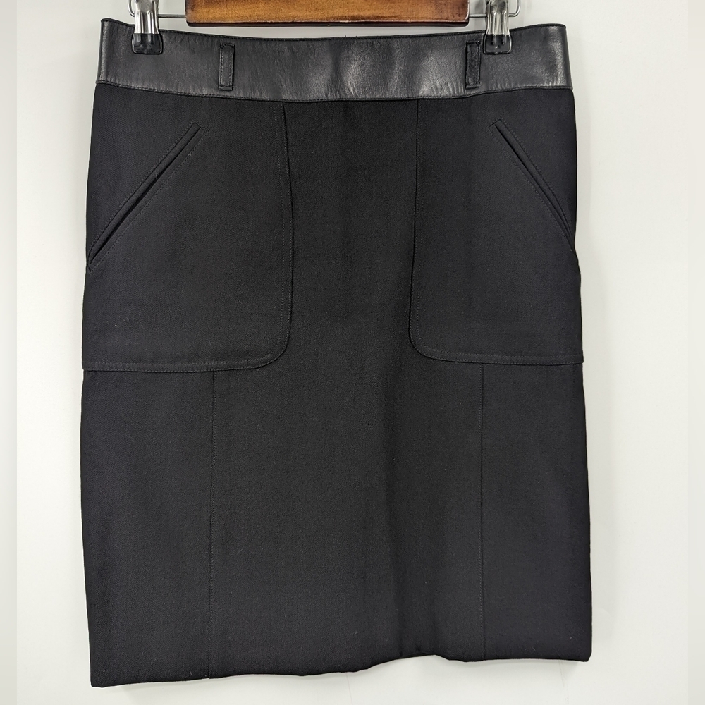 PRADA Leather Waist Trim Pencil Skirt
